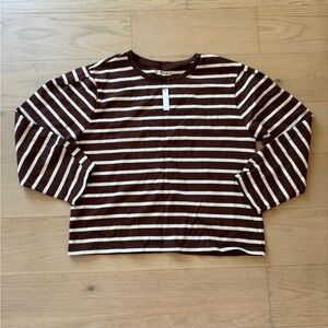 Madewell brown and white striped sweater, size L